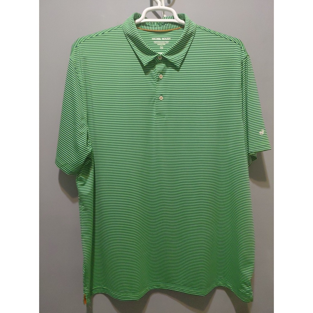 New Michel Rouen Performance Polo Mens 3XL Golf Big And Tall Green Striped